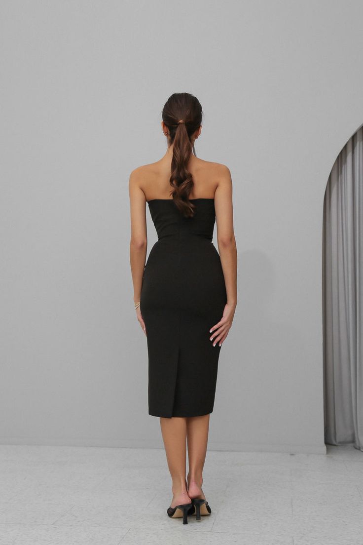 Bodycon Dress with Corset Top Black | VICLAN Fitted Strapless Elastane Dress For Date Night, Elastane Bodycon Dress With Fitted Bodice, Midi Length, Elegant Elastane Strapless Dress For Date Night, Elegant Strapless Elastane Dress For Date Night, Sleek Fitted Evening Dress For Date Night, Elegant Stretch Strapless Elastane Dress, Elegant Elastane Stretch Strapless Dress, Elegant Strapless Stretch Dress, Elegant Stretch Strapless Dress In Elastane