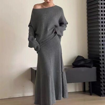 ad eBay - Womens 2Pcs Set Top Skirt Knit Knitwear Loose Fit Oversize Spring Autumn Sweater - Buy Now, click the link (eBay) Hebrew Fashion, Two Piece Sweater, Two Piece Dresses, Winter Sewing, Sweater Skirt Set, Knit Two Piece Set, Elastic Skirt, Elegant Sweater, Bandage Skirt