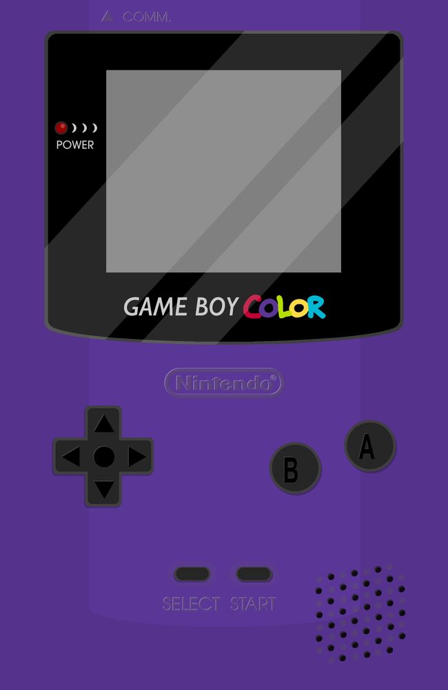 the game boy color is shown in purple and black