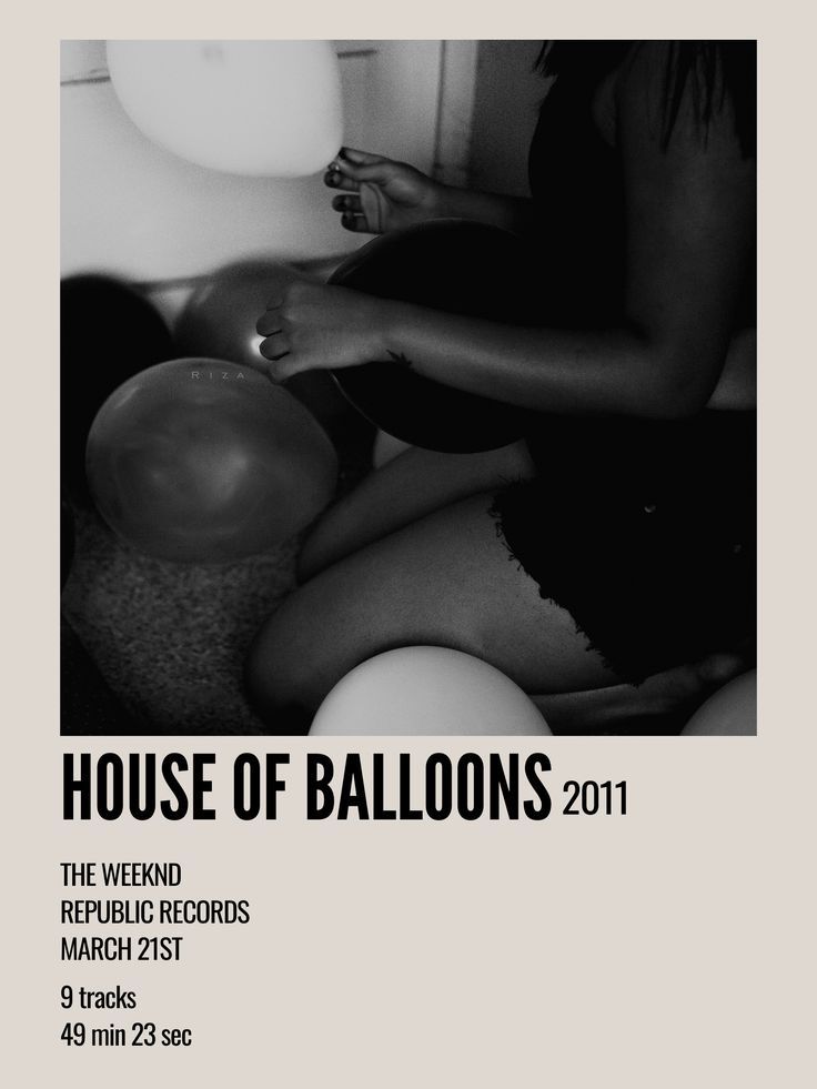 a poster with the words house of balloons 2011 written in black and white on it