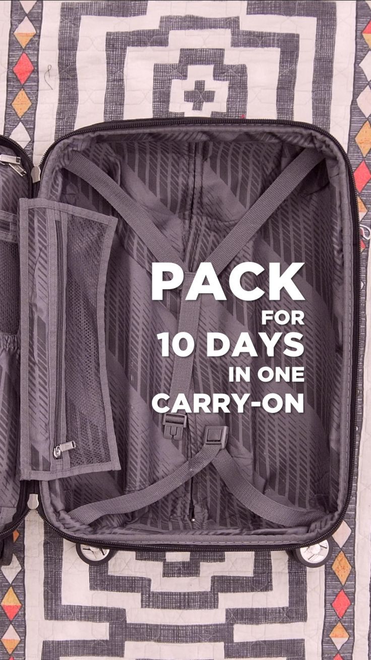 an open suitcase with the words pack for 10 days in one carry - on written on it