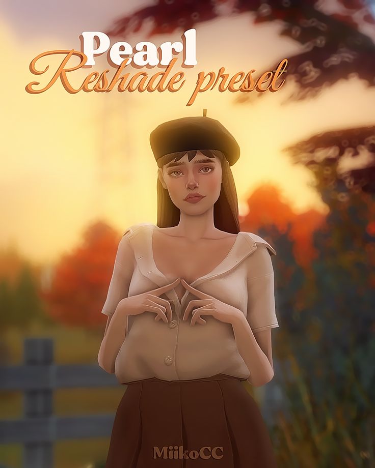 a digital painting of a woman in a dress and hat with the words pearl reshade preset