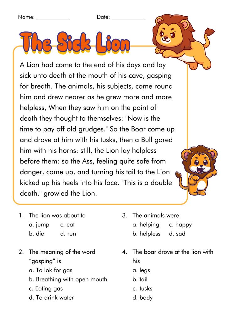 the sick lion worksheet for kids with answers and printables on it