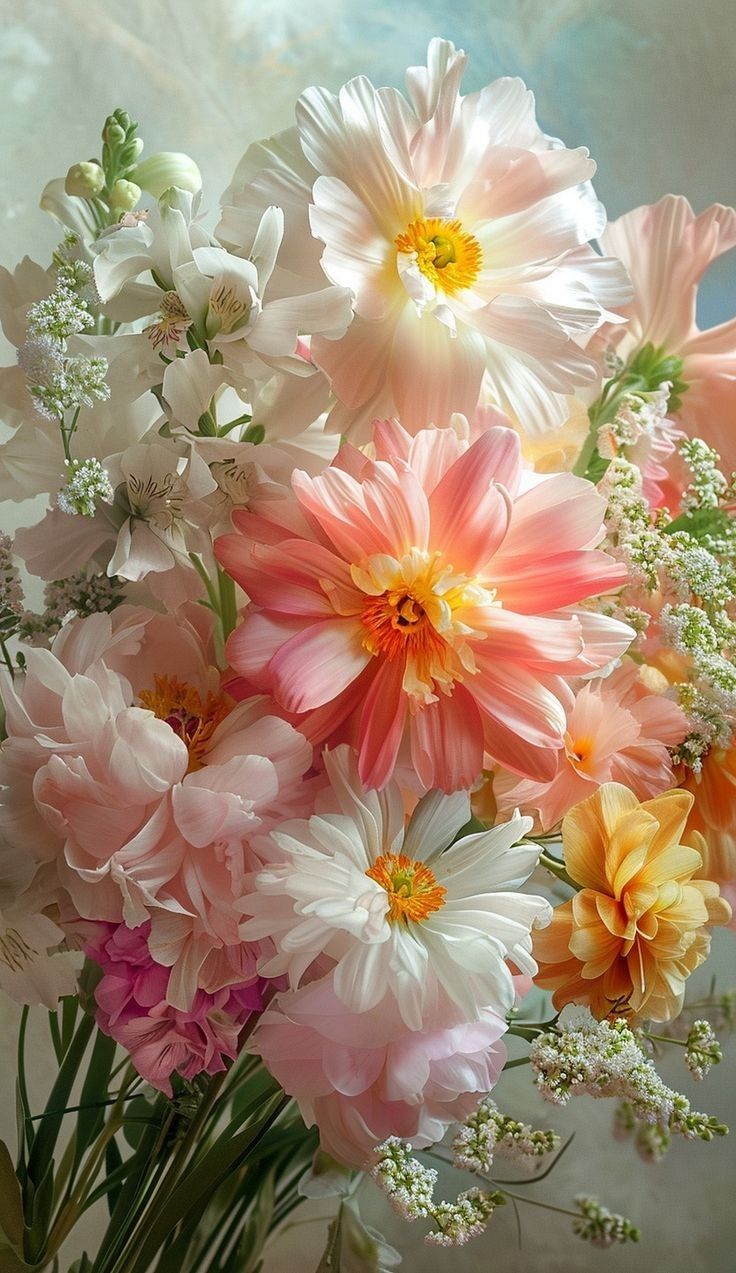 a vase filled with lots of different colored flowers