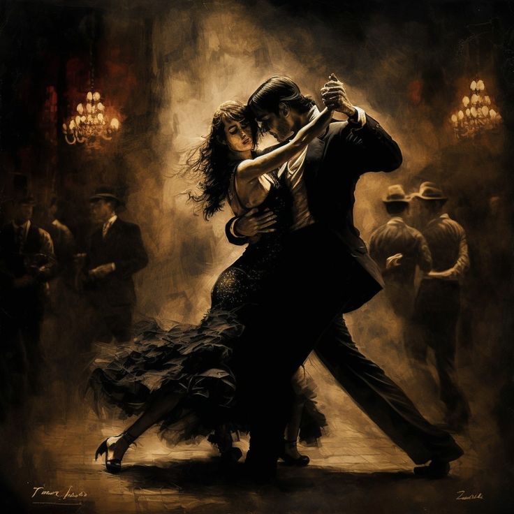 a painting of a couple dancing