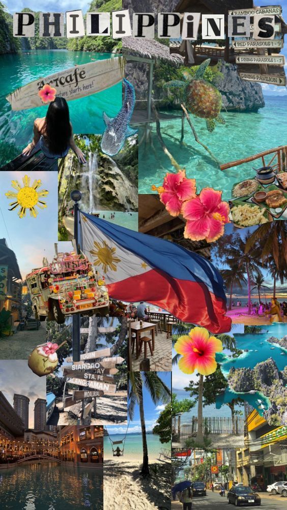 a collage of photos with the words philippines on it and pictures of different countries