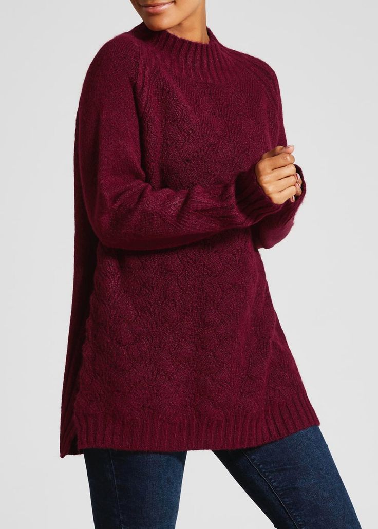 Turtle Neck Cable Knit Tunic Jumper Burgundy Jumper, Go The Extra Mile, Knit Style, Extra Mile, Knit Tunic, Long A Line, Suits You, Aesthetic Clothes, Cable Knit