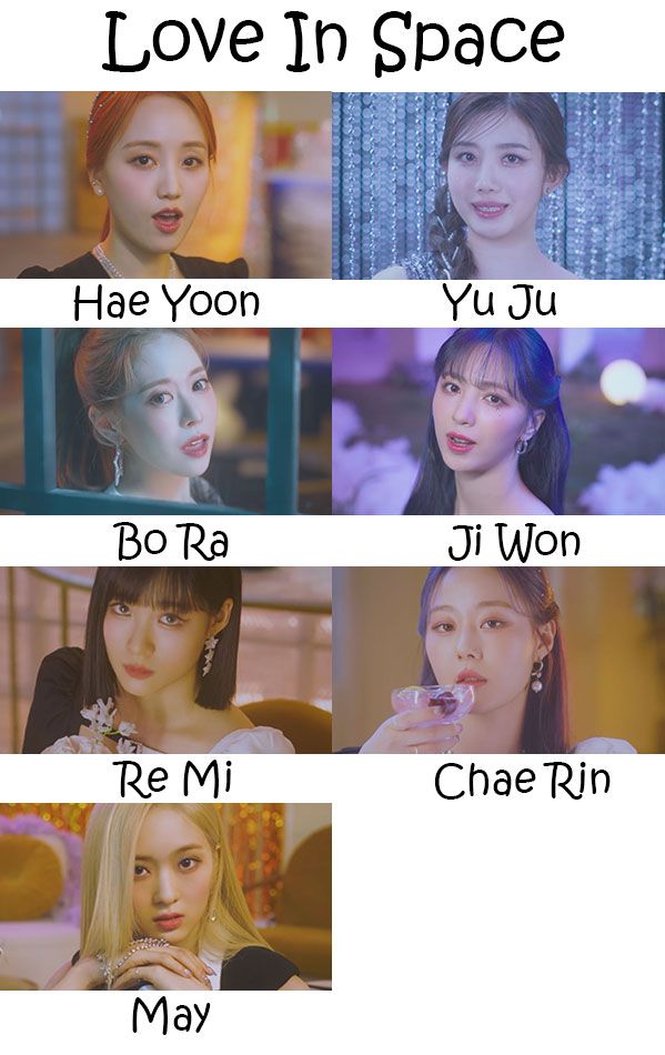 the korean girl group's love in space is shown with their names on it