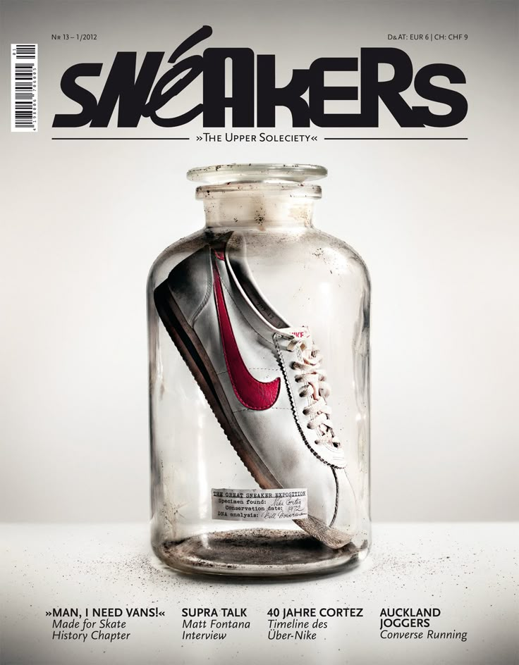 the cover of sneakers magazine features a shoe in a jar