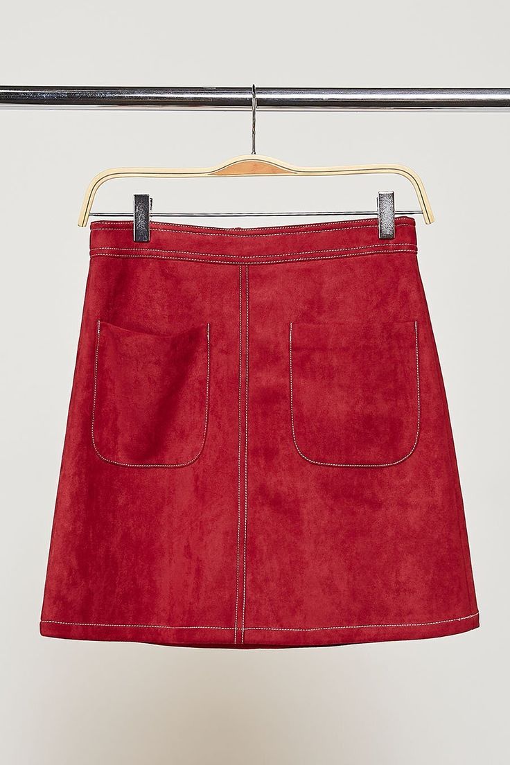 Who doesn’t need a ruby-red faux suede skirt in their closet? This skirt is so soft that you can tell the quality from the moment you put it on! It will give any outfit that extra pop that will make everyone envy your style! It’s even got pockets in the front to help carry small items! I don’t know about you but I LOVE me some pockets! Red Denim Skirt, Faux Suede Skirt, Red Denim, Thrift Inspo, Rose Boutique, I Love Me, Suede Skirt, Reese Witherspoon, Red Suede