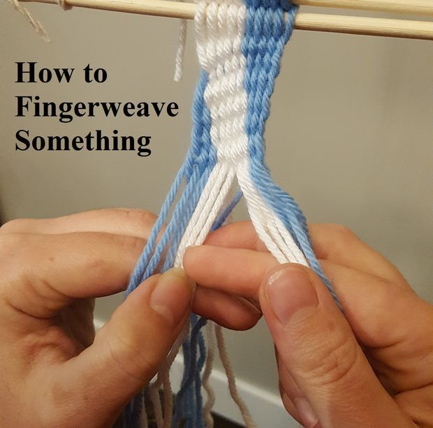 two hands are knitting together with the words how to fingerweave something on it