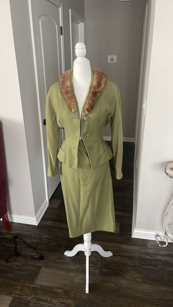 This is a vintage item. A few small holes & stains throughout.  Blazer is fully lined. Skirt is partially lined. Measurements are approx.  Blazer  Bust: 34" Waist: 24" Skirt  Waist 23" Retro Fitted Skirt For Formal Occasions, Formal Fitted Retro Skirt, Fitted Retro Skirt For Formal Occasions, Vintage Fitted Skirt Suit For Formal Occasions, Vintage Fitted Skirt For Spring, Fitted Vintage Skirt For Spring, Vintage Lined Skirt Suit For Formal Occasions, Fitted Vintage Skirt For Vintage Fashion, Vintage Formal Skirt