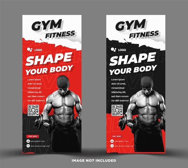 a pair of gym banners with an image of a muscular man