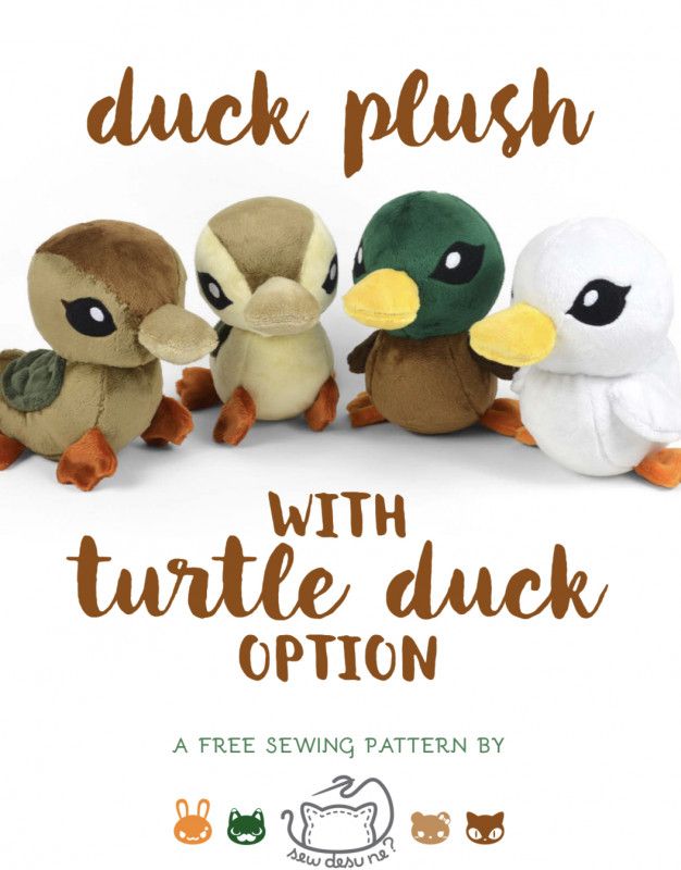 three stuffed animals sitting next to each other with the text duck plush with turtle duck option