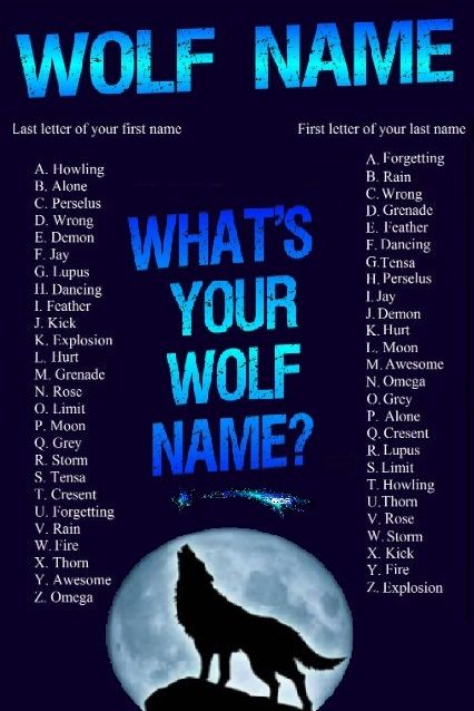 wolf name poster with the words what's your wolf name?