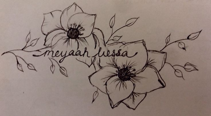 a drawing of flowers with the word meyaah lusa written in cursive writing