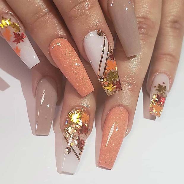 Thanksgiving Nail Designs, Thanksgiving Nail, Nagellack Trends, Cute Nails For Fall, Fall Acrylic Nails, Thanksgiving Nails, Coffin Nails Long, Fall Nail Art, Glitter Gel