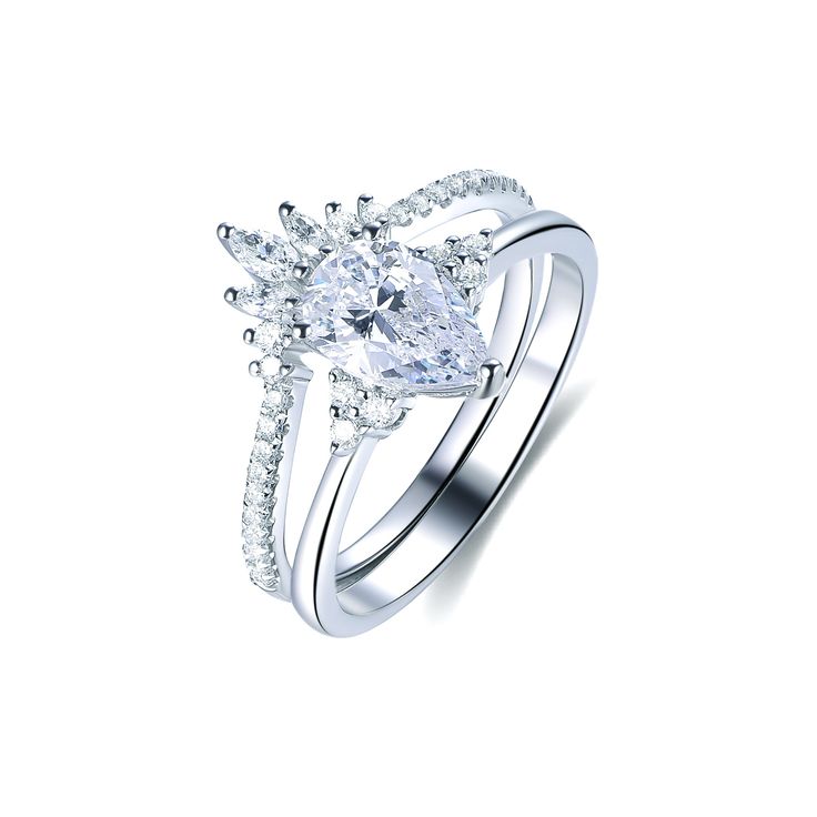 a pear shaped diamond engagement ring set