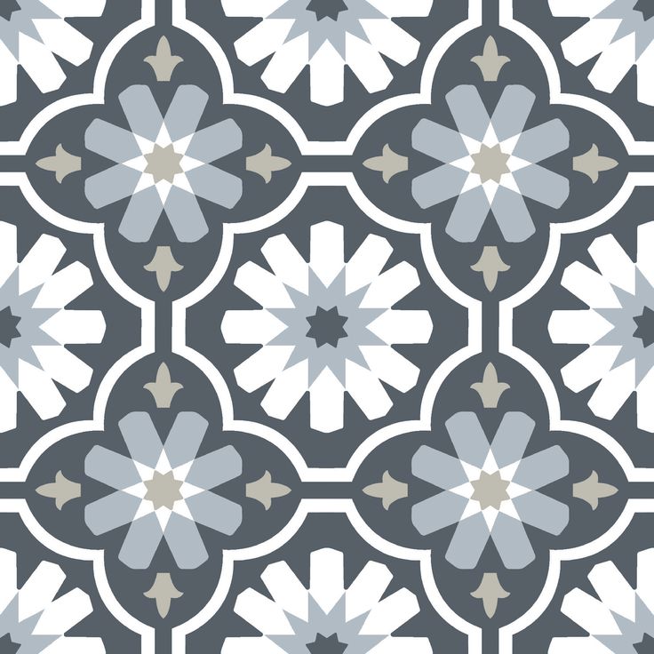 a gray and white tile pattern with an abstract flower design on it's surface