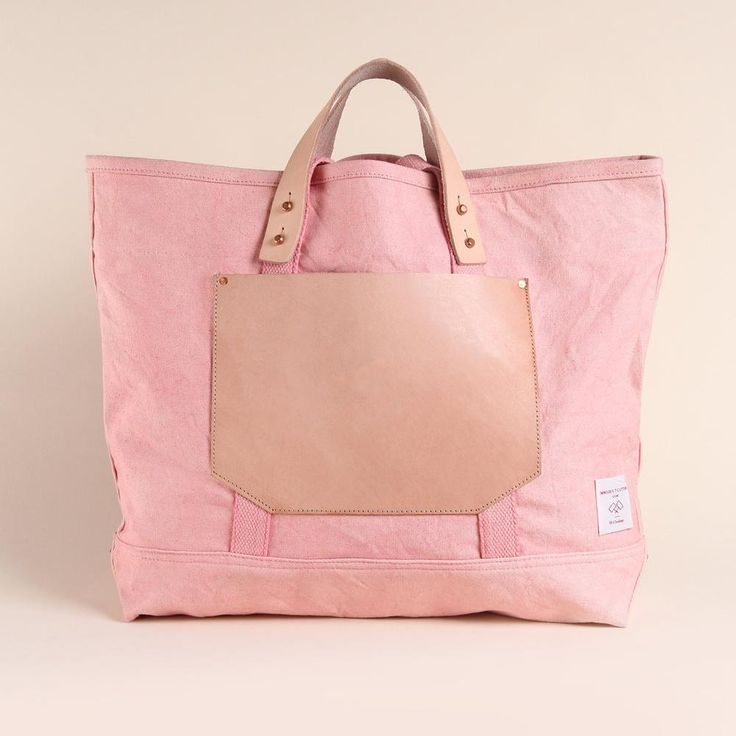 Pink Cotton Canvas Tote Leather Pocket and Handles Spring Cotton Bag With Large Capacity, Large Capacity Cotton Bag For Spring, Large Capacity Cotton Bags For Spring, Spring Cotton Bags With Large Capacity, Spring Large Capacity Cotton Bag, Spring Cotton Shoulder Bag With Double Handle, Spring Cotton Double Handle Shoulder Bag, Cotton Tote Weekender Bag With Pockets, Weekender Tote Bag With Pockets