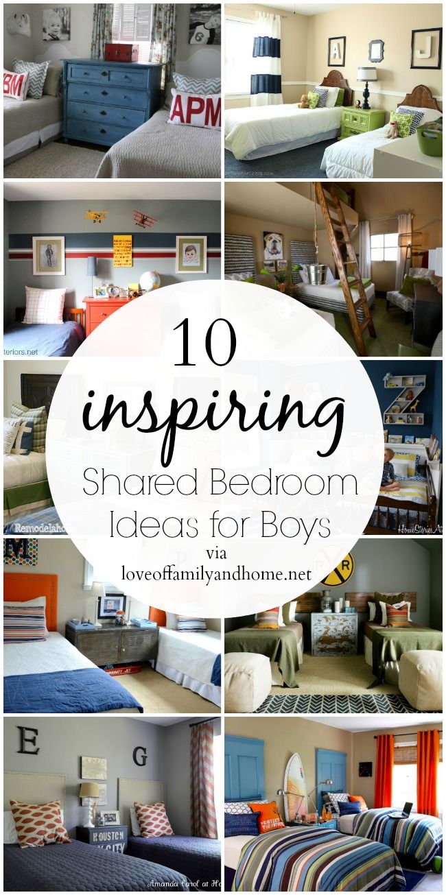 the top ten bedroom decor ideas for boys with text overlay that reads, 10 inspireing shared bedroom ideas for boys