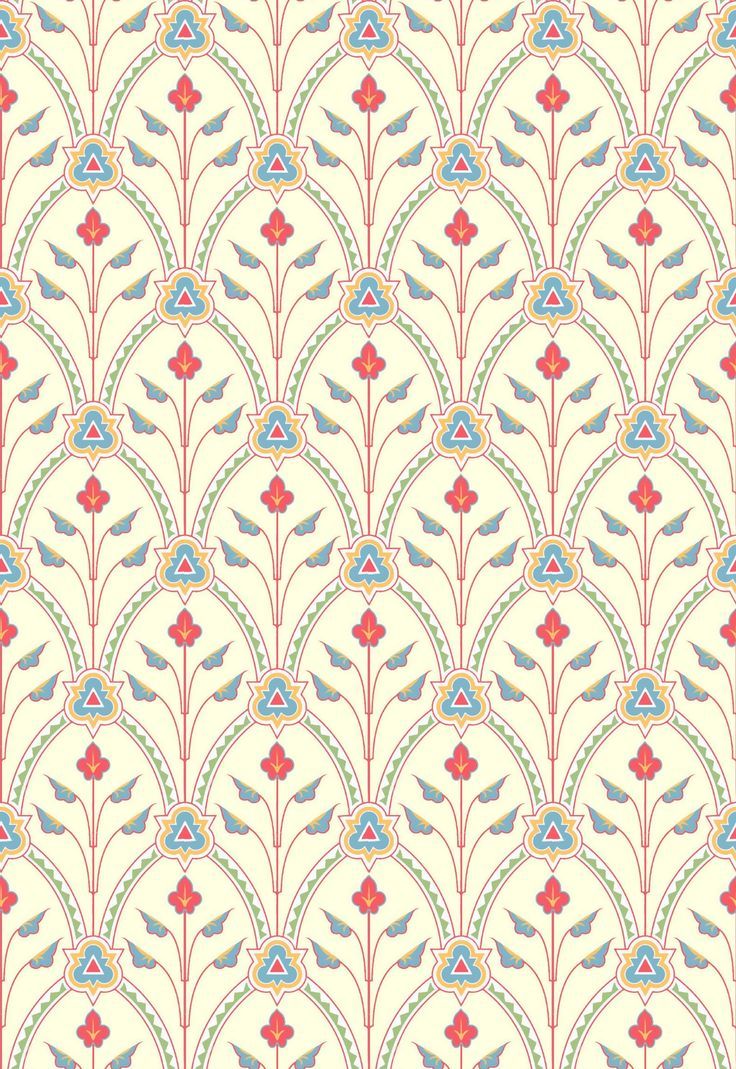 an art deco wallpaper design in red, blue and yellow