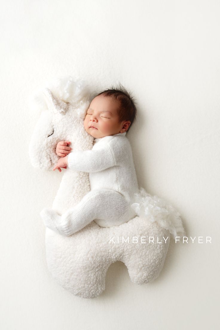 a baby is sleeping with a stuffed animal