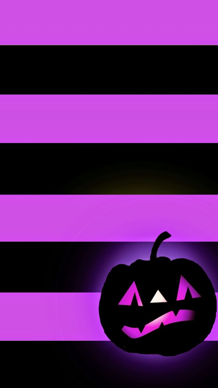 a purple and black striped background with a jack o lantern