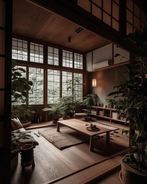 a living room filled with lots of furniture and plants