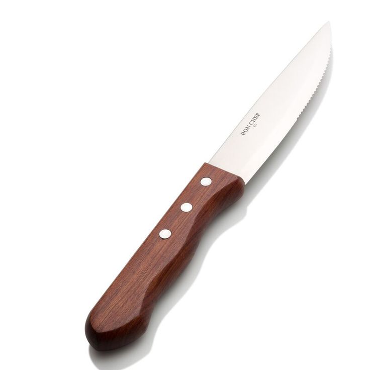 a knife with a wooden handle on a white background