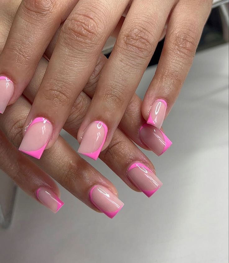 Short Square Acrylic Nails Minimalist, French Tip Nails Trendy Square Short, Pink French Tip Nail Art, Two Color French Tip Nails Square, Short Nail Set French Tip, Pastel Color Nails Acrylic, Short Square Nail Designs Pink, Work Nails Professional Design, Short Square Pink French Tip Nails