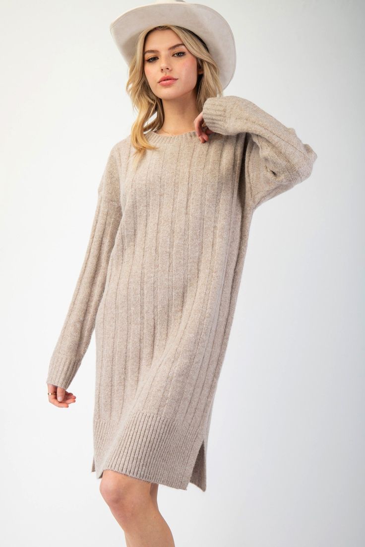 Kute Khaki Knit Midi Dress | JQ Clothing Co. Khaki Color, Knit Midi, Knit Midi Dress, Midi Length Dress, Midi Length, Loose Fitting, Midi Dress, Long Sleeve, Knitting