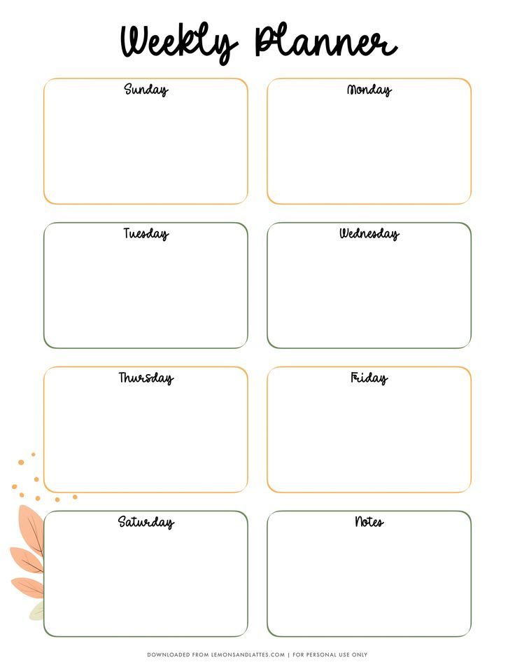 the weekly planner is shown with flowers and leaves on it's side, which includes blank