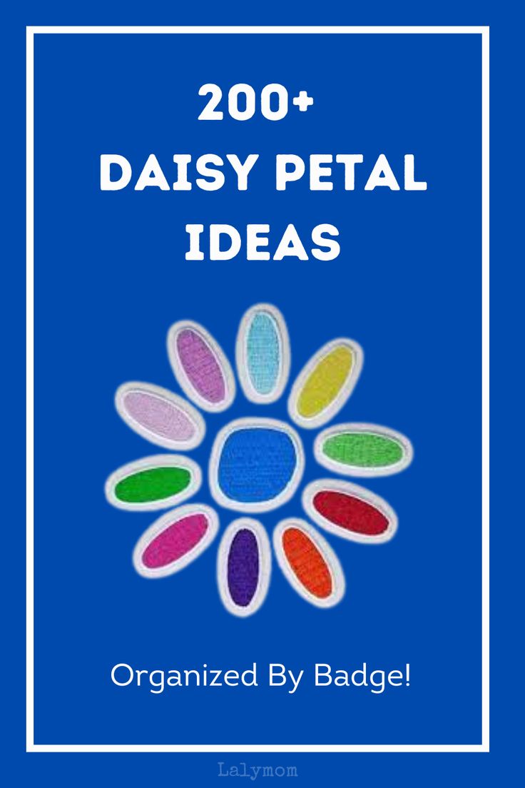 Blue background with white border, picture of the Girl Scout Daisy petals. Text reads 200+ Daisy Petal Ideas. Subtitle reads Organized By Badge. Daisy Scout Petal Activities, Daisy Toy Business Designer Badge Ideas, Daisy Scout Badges, How To Earn Daisy Petals, Daisy Badges To Earn, Daisy Girl Scouts Badges, Daisy Badge Ideas, Daisy Petals Girl Scouts Activities, Friendly And Helpful Daisy Petal Ideas