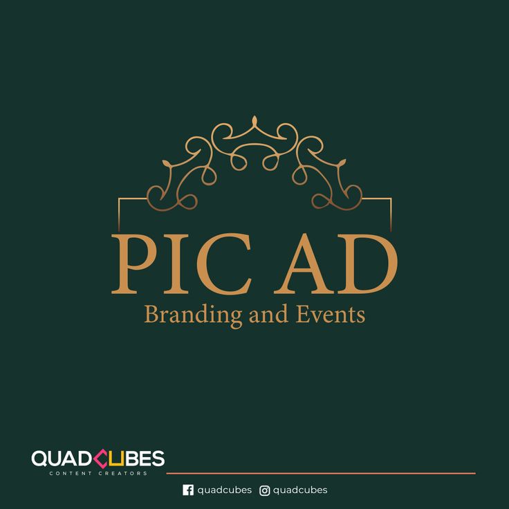 the logo for picad branding and events, with gold lettering on a dark green background