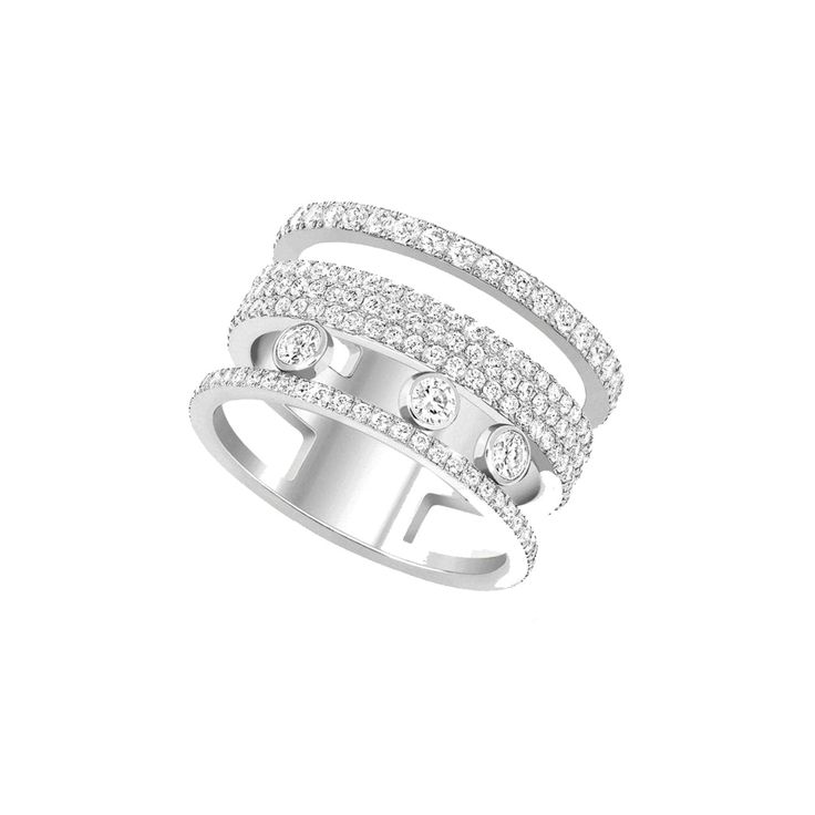 Messika Jewelry - RING DIAMOND WHITE GOLD MOVE ROMANE GM PAVÉ | Manfredi Jewels Messika Ring, Sparkling Diamond Ring, Pave Wedding Rings, Gold Diamond Wedding Rings, Pave Diamond Ring, Luxury Rings, White Gold Diamond Rings, Pave Ring, Large Ring