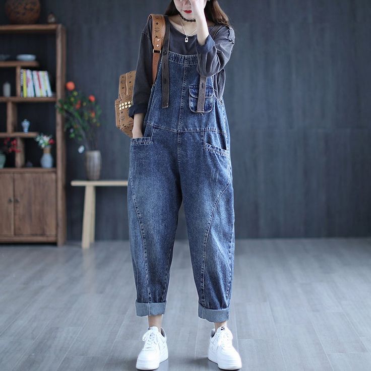 Retro Washed Denim Overalls for Women Loose Jumpsuits Casual - Etsy Israel 2023 Jumpsuit, Denim Jumper Pants, Denim Dress Fall, Womens Romper, Jumper Pants, Denim Jumpsuits, Denim Jumper, Jeans Overall, Jean Vintage