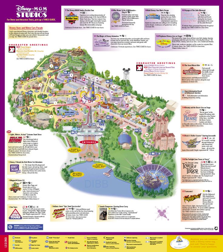 the disney world map is shown in purple and yellow, with lots of information about it