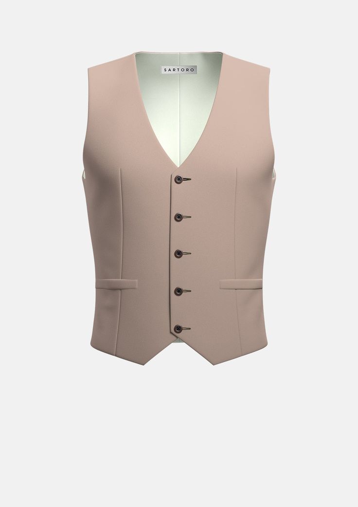 Khaki Cotton Vest - SARTORO Tailored Solid Vest For Work, Classic Sleeveless Solid Outerwear, Elegant Fitted Outerwear Vest, Elegant Fitted Vest Style Outerwear, Fitted Beige Business Vest, Fitted Beige Vest For Business, Formal Fitted Vest Outerwear, Elegant Slim Fit Sleeveless Vest, Beige Single Breasted Vest For Formal Occasions