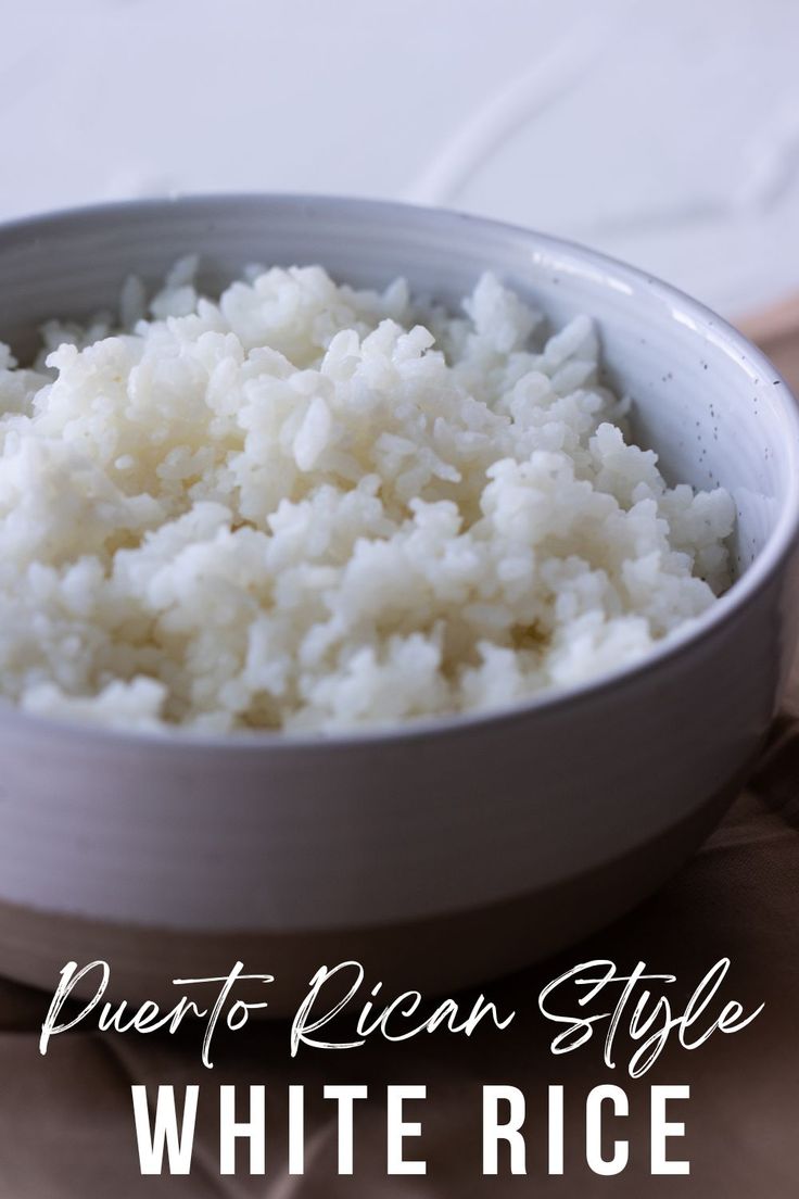 white rice in a bowl with the words easy fluffy white rice on it's side