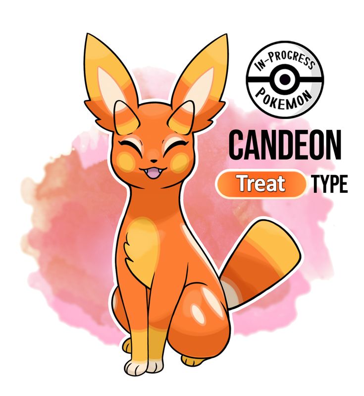 an orange fox sitting on top of a pink and yellow background with the words candion treat type