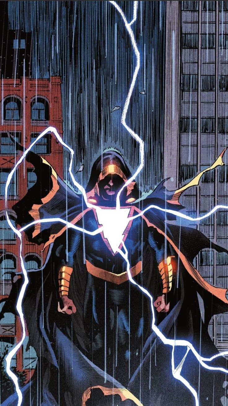 an image of a man in the rain with lightning coming out of his caped