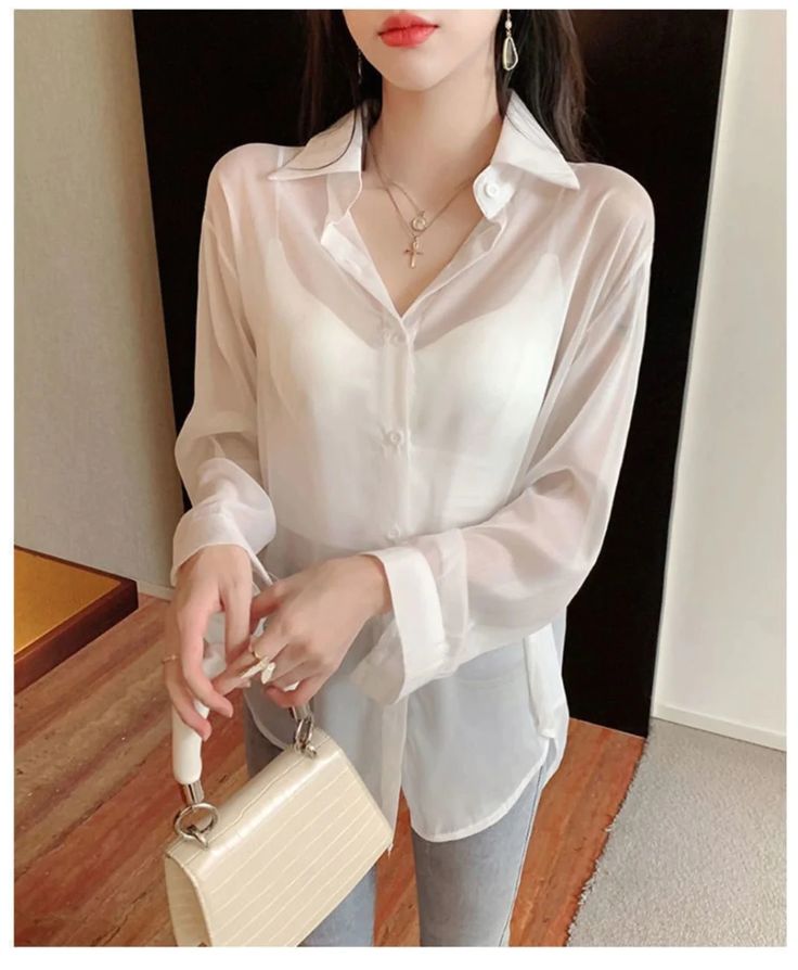 Loose Back Tie Transparent Blouse Shirt – Tomscloth Casual Sheer Top For Office, Sheer Long Sleeve Office Top, Classic Sheer Top For Office, Casual Long Sleeve Sheer Blouse, Casual Long Sleeve Sheer Shirt, Casual Sheer Blouse For Office, Solid Color Sheer Long Sleeve Tops, Classic Sheer Collared Tops, Classic Sheer Button-up Tops