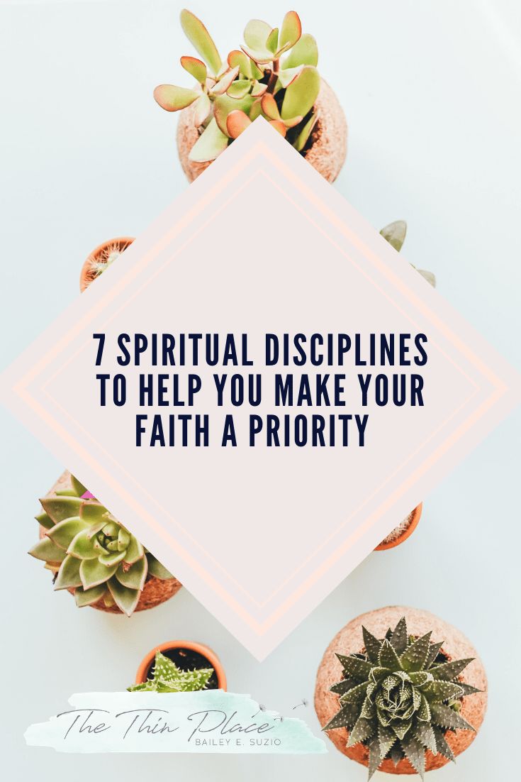 potted succulents with the text 7 spiritual dispplinines to help you make your faith a priority