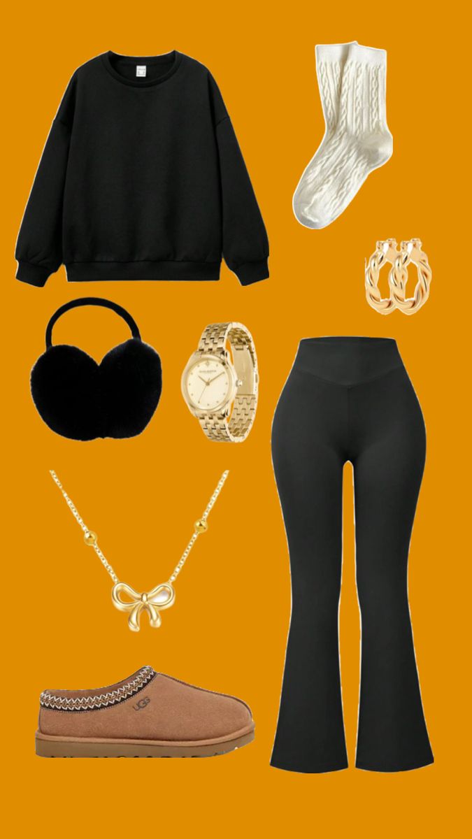 FALL PUMPKIN PATCH FIT | FLARE LEGGINGS | BLACK CREWNECK | TASMAN UGGS | GOLD JEWELRY Flare Leggings Outfit Fall, Flare Leggings Outfit, Tasman Uggs, Fall Pumpkin Patch, Black Flared Leggings, Leggings Outfit Fall, Flared Leggings, Black Crewneck, Black Flare