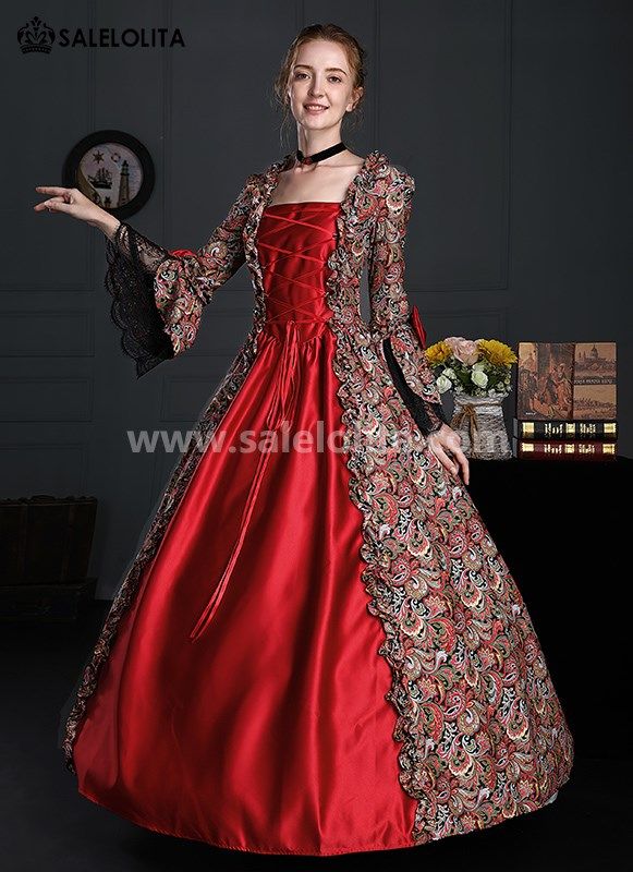 Wine Red Floral Renaissance Georgian Victorian Dress Lady Gown     Condition: Brand New   Color:  Wine Red Floral   Material: Brocade   Sleeve Length: Long Sleeve   Dresses Length:Floor-Length   Neckline:  Square Collar   Decoration: Ruffles + Lace + Bow   Package Includes: Dress            Whether you're looking for a Vintage Revolutionary,Regency,Early Victorian,Pioneer Women,Old West,Civil War Era,Polonaise Sets,Victorian Era,Edwardian, Bustle Dresses Clothi Historical Dresses Victorian, Victorian Dress Gown, Masquerade Gown, Masquerade Party Dresses, Bustle Dresses, Gothic Victorian Dresses, Masquerade Ball Gowns, Masquerade Ball Gown, Fantasy Queen