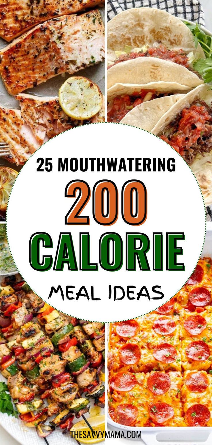 Collage of mouthwatering 200-calorie meal ideas, including tacos, grilled salmon with lemon, veggie skewers, and a pepperoni casserole. These meals are flavorful, easy to prepare, and ideal for low-calorie diets or weight loss plans. Lunches Under 200 Calories Healthy, Lost Weight Dinner Ideas, 400 Calories Meals, Low Calorie Family Recipes, Low Calorie Plan, Healthy Low Calorie Meals Clean Eating, Dinners Under 600 Calories, Healthy Meals For Calorie Deficit, Calorie Smart Meals