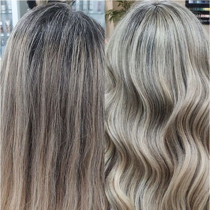 How to Cover Gray Roots on Highlighted Hair | Wella Professionals Blonde To Cover Gray Roots, Best Root Touch Up Gray, Highlight Touch Up Hair Roots, Root Touch Up At Home Gray Cover Up, Using 20 Developer To Lighten Hair, Blonde Hair With Brown Roots, Grown Out Blonde Hair, Grey Hair Roots, Ash Grey Hair