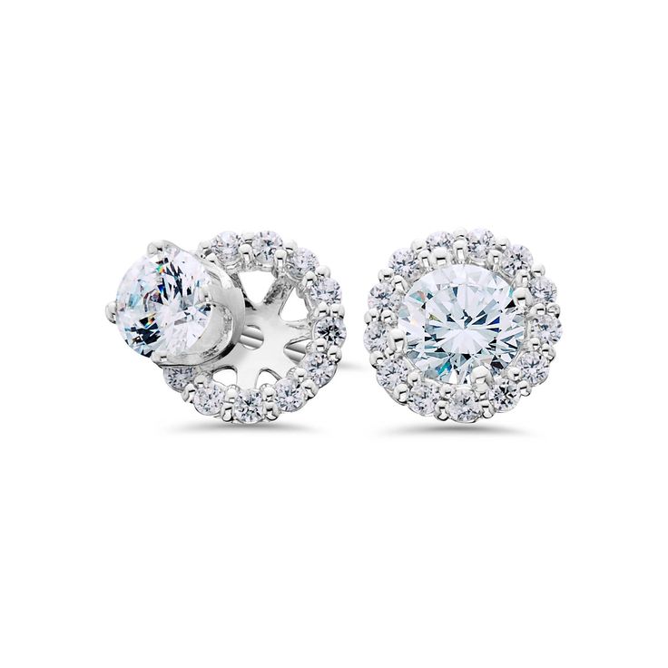 Pompeii3 Women's 5/8ct Diamond Studs & Halo Earring Jackets Solid 14k White Gold, Size: Small Classic Halo Cluster Earrings In Diamond White, Classic Diamond White Cluster Earrings With Halo, White Gold Cubic Zirconia Halo Diamond Earrings, White Gold Cubic Zirconia Diamond Earrings With Halo, Elegant Halo Diamond Earrings For Anniversary, Classic Halo Bridal Earrings For Formal Occasions, White Gold Round Cluster Earrings With Halo, White Gold Cluster Earrings With Halo Setting, Round Cut Cubic Zirconia Earrings With Diamond Accents