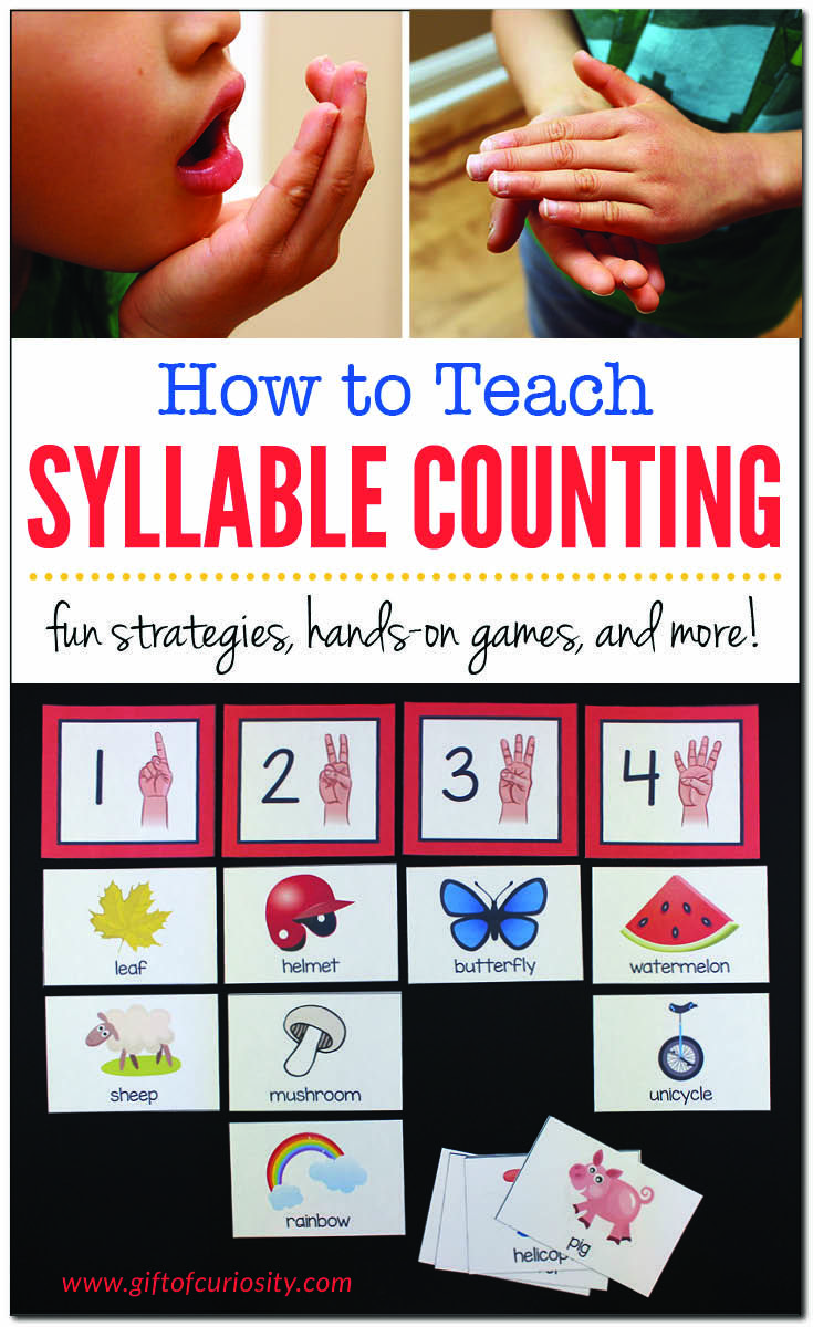 how to teach sylabe counting with pictures and words on the front, and in the back